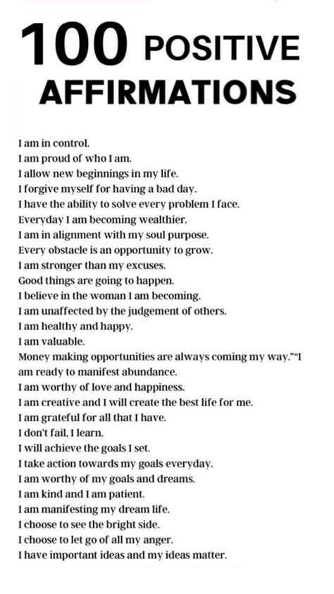 List Of Positive Affirmations