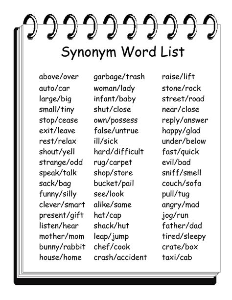 List Of Synonyms And Free Printable Synonym Worksheets First Grade Synonyms List - First Grade Synonyms List