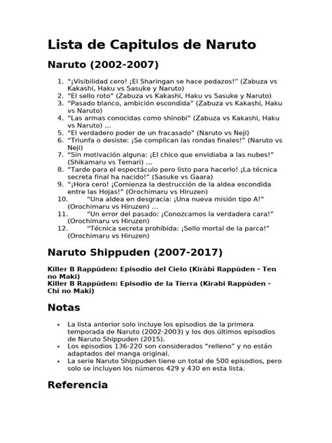 Lista De Capitulos De Naruto Shippuden