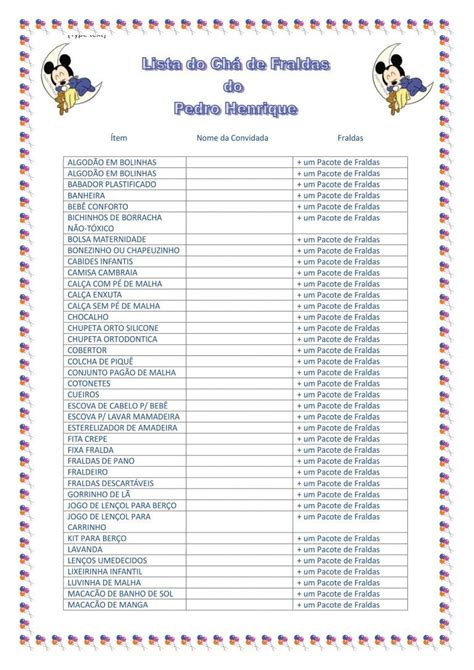 Lista De Chá De Fraldas