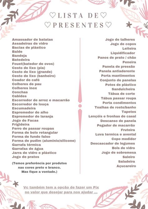 Lista De Cha De Casa Nova
