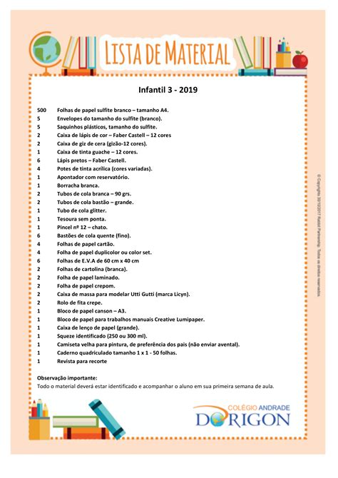 Lista De Material Escolar 7 Ano