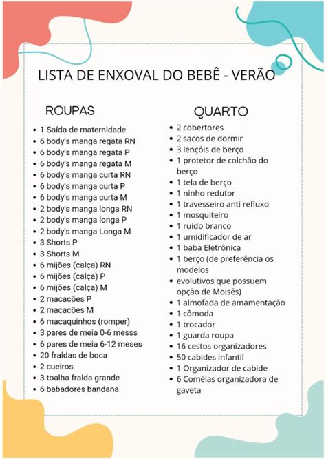 Lista Enxoval Bebe