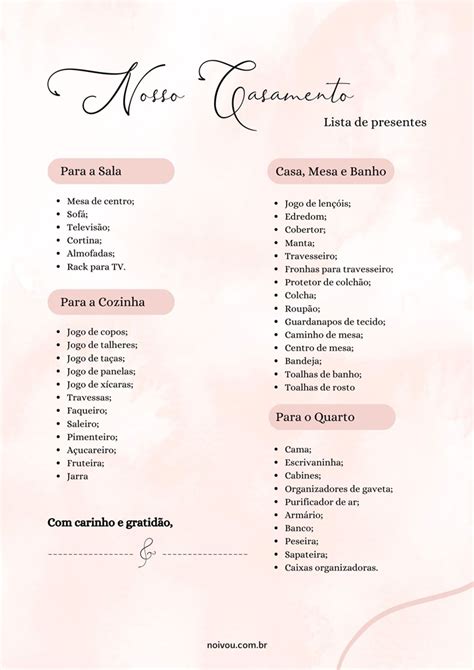 Lista Pronta De Presente De Casamento