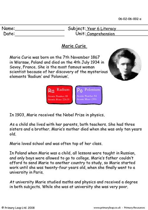 Literacy Marie Curie Worksheet Primaryleap Co Uk Marie Curie Worksheet - Marie Curie Worksheet