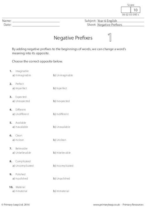Literacy Negative Prefixes 1 Worksheet Primaryleap Co Uk Negative Prefixes Worksheet - Negative Prefixes Worksheet