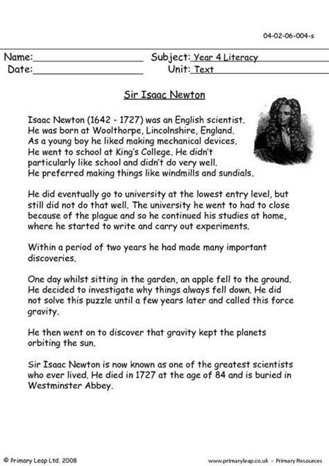Literacy Sir Isaac Newton Worksheet Primaryleap Co Uk Sir Isaac Newton Worksheet - Sir Isaac Newton Worksheet