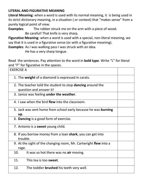 Literal And Figurative Worksheets Learny Kids Literal And Figurative Language Worksheet - Literal And Figurative Language Worksheet