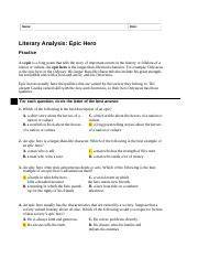 literary analysis the epic hero answer sheet