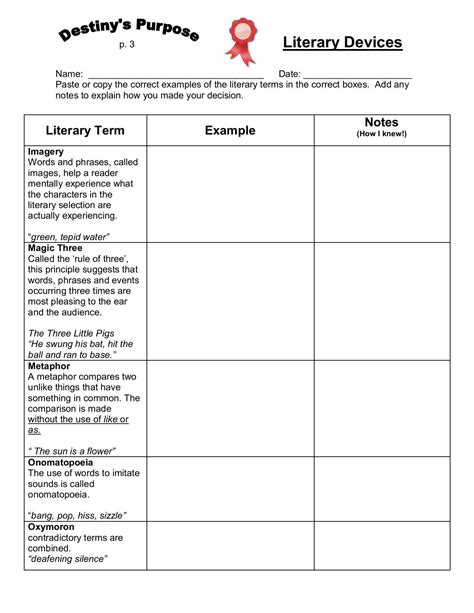 Literary Devices Exercise Live Worksheets Literary Device Worksheet - Literary Device Worksheet