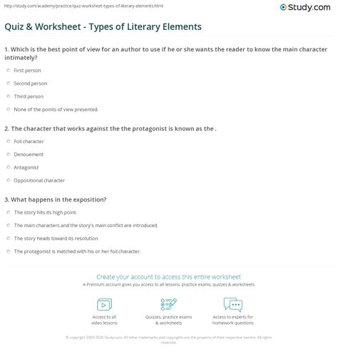 Literary Elements Quiz Printable