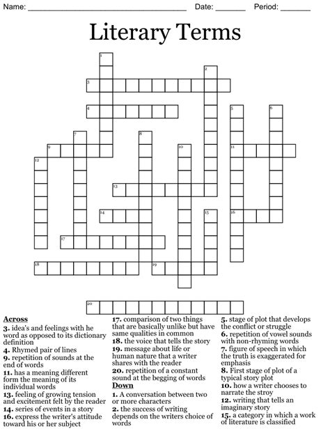 Literary Terms Crossword Puzzle 1 20 Wordmint Literary Terms Crossword Puzzle Middle School - Literary Terms Crossword Puzzle Middle School