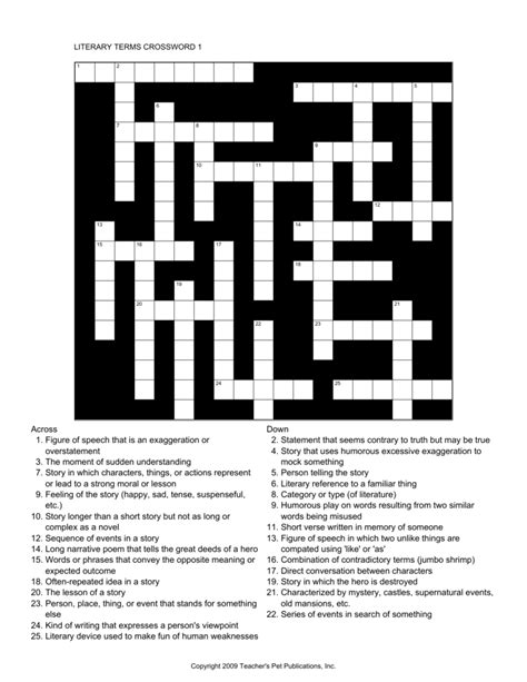 Literary Terms Crossword Puzzle 1 Answers   Literary Device Linking Two Unrelated Terms 6 Crossword - Literary Terms Crossword Puzzle 1 Answers
