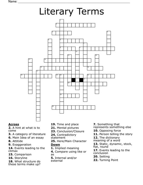 Literary Terms Crossword Puzzle Engaging Vocabulary Activity Literary Terms Crossword Puzzle Middle School - Literary Terms Crossword Puzzle Middle School
