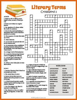 Literary Terms Crossword Puzzle For 6th 8th Grade Literary Terms Crossword Puzzle Middle School - Literary Terms Crossword Puzzle Middle School
