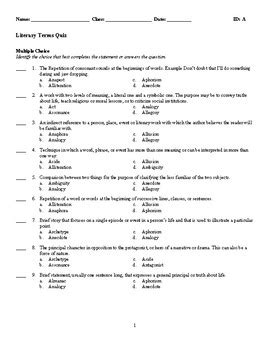 Read Literary Terms Test Multiple Choice With Answers 