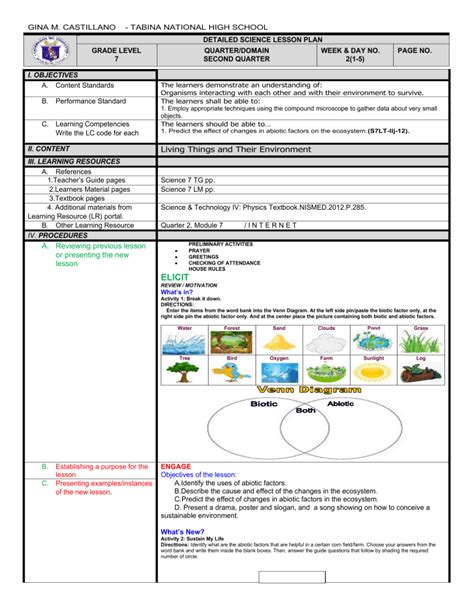 living environment lesson plans high school