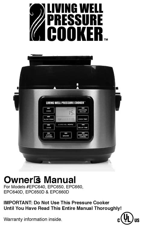 Read Online Living Well Pressure Cooker Manual 