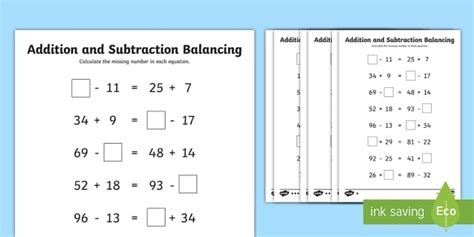 Lks2 Addition And Subtraction Balancing Problems Differentiated Worksheet Number Balance Worksheet - Number Balance Worksheet