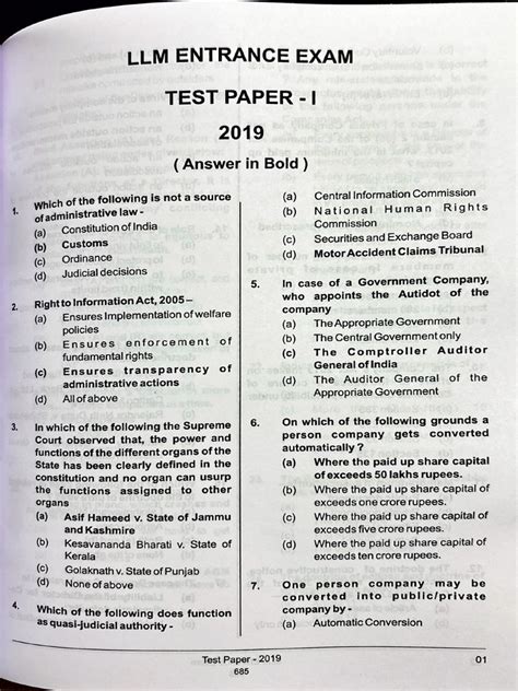 Llm Entrance Test Sample Papers