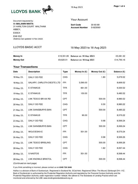 Lloyds Bank Statement