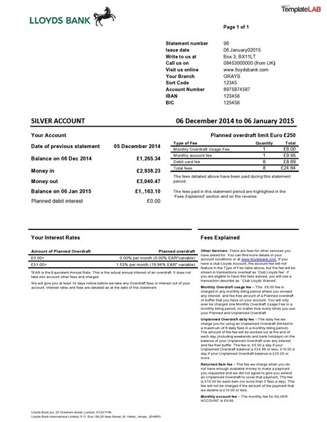 Lloyds Bank Statement Template