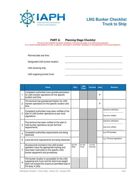 Read Online Lng Bunker Checklist Truck To Ship I Part A Pre Bunker 