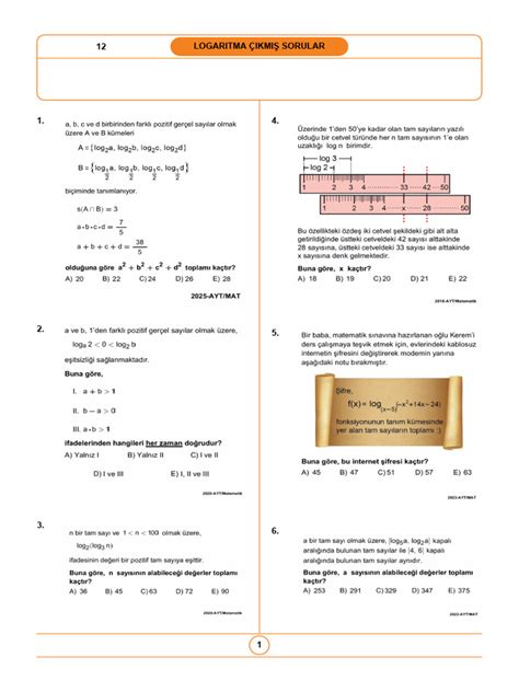 Logaritma çıkmış Sorular