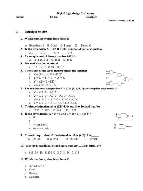 logic design final exam questions