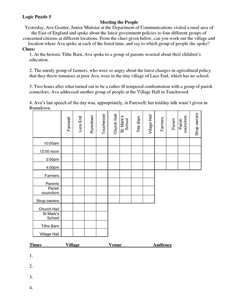 Logic Puzzles For Middle School