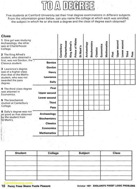 Logic Puzzles High School Printable
