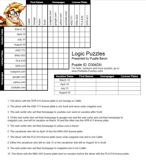 Logic Puzzles With Answer Key