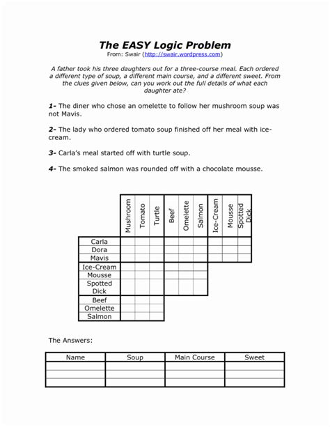 Logic Puzzles Worksheets Mdash Db Excel Com Logic Puzzles Worksheet - Logic Puzzles Worksheet