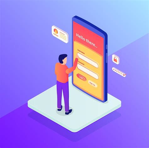 login concept with security username and password people standing access with isometric flat