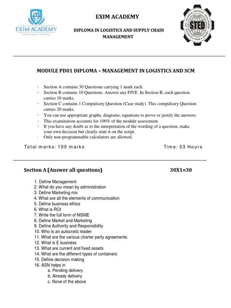 Logistics Management Previous Exam Papers