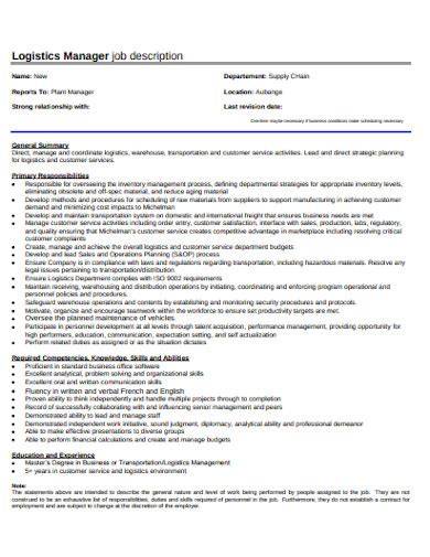 logistics manager job description michelman inc