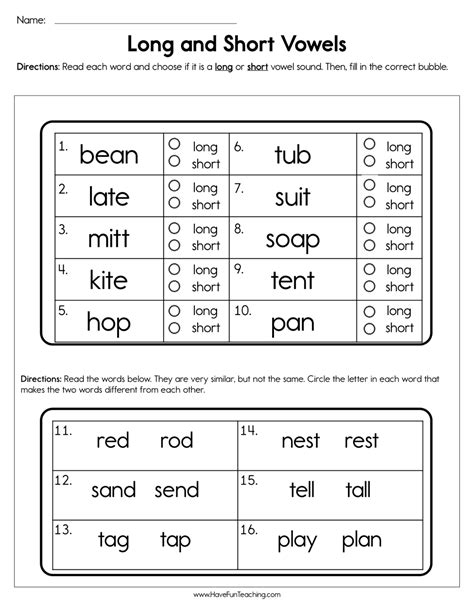 Long And Short Vowel Worksheets For Effective Learning Short Vowel Long Vowel Worksheet - Short Vowel Long Vowel Worksheet
