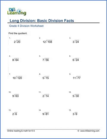 Long Division Basic Division Facts K5 Learning Long Division Exercises - Long Division Exercises