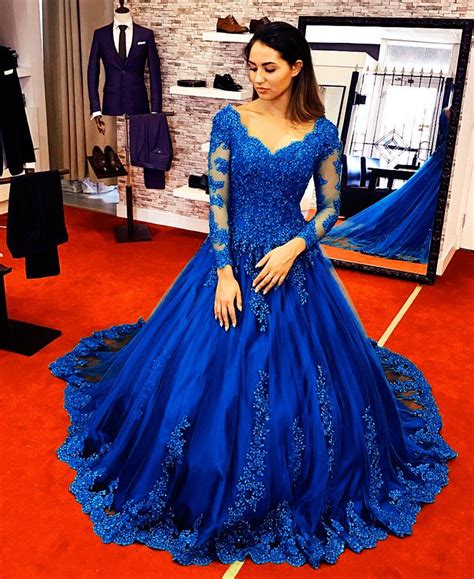 Long Royal Blue Wedding Dress