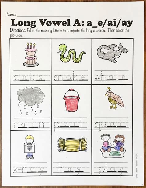 Long Vowel A Words Activity Fun Workbook For Long Vowel Activities For First Grade - Long Vowel Activities For First Grade