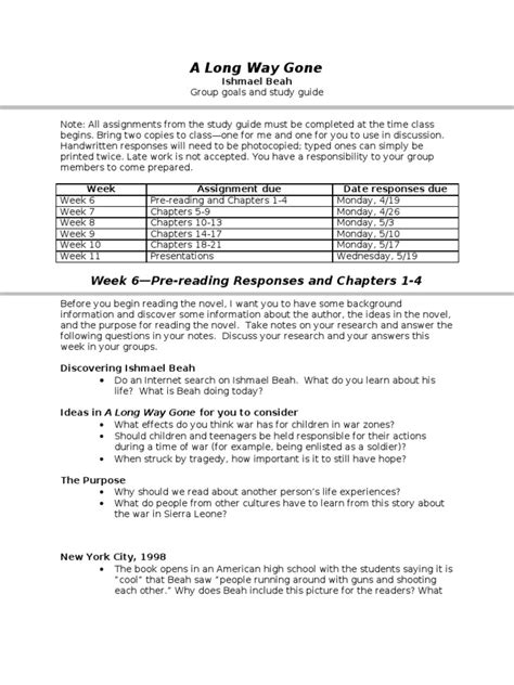 Long Way Gone Study Guide