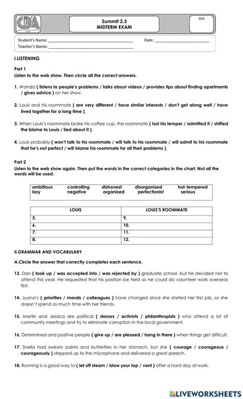 longman summit 2 midterm exam