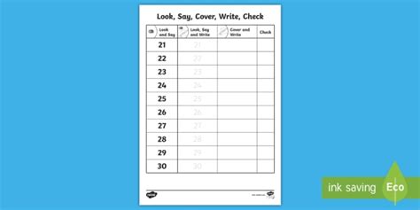 Look Say Cover Write Numbers 21 30 Teacher Number 21 Worksheet - Number 21 Worksheet