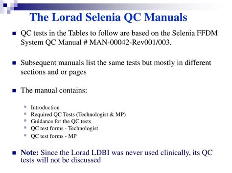 lorad selenia quality control manual