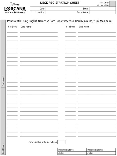 Lorcana Deck List Sheet