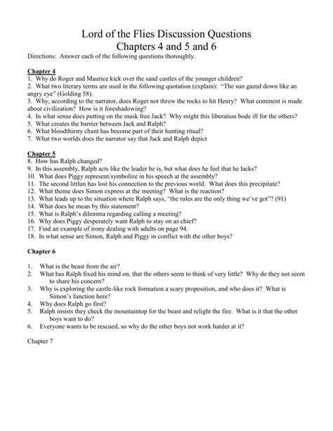 Lord Flies Study Questions