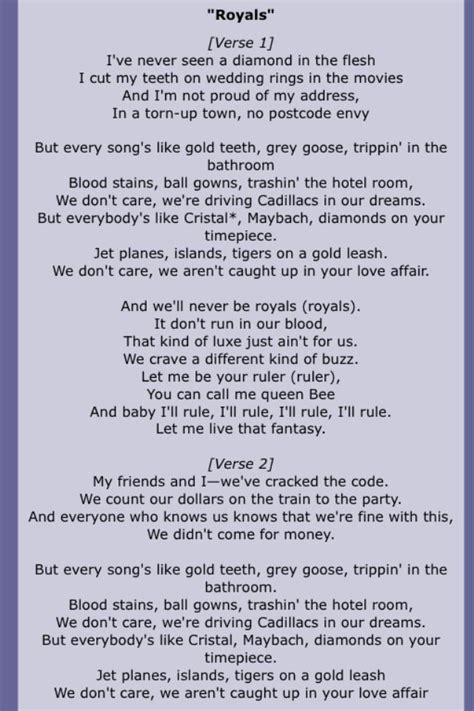 Lorde Royals Lyrics