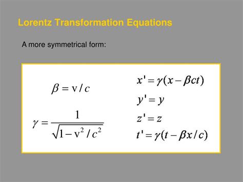 Lorentz Transformation Equation