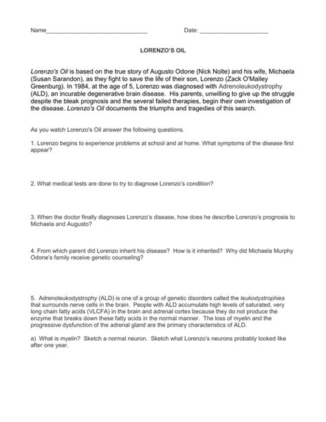 lorenzo oil answer key