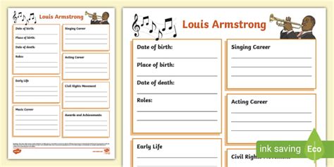 louis armstrong mini biography template